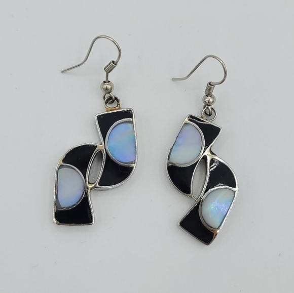 Unique Earrings Silvertone Iridescent Curve Earrings #1126 - Picture 3 of 10